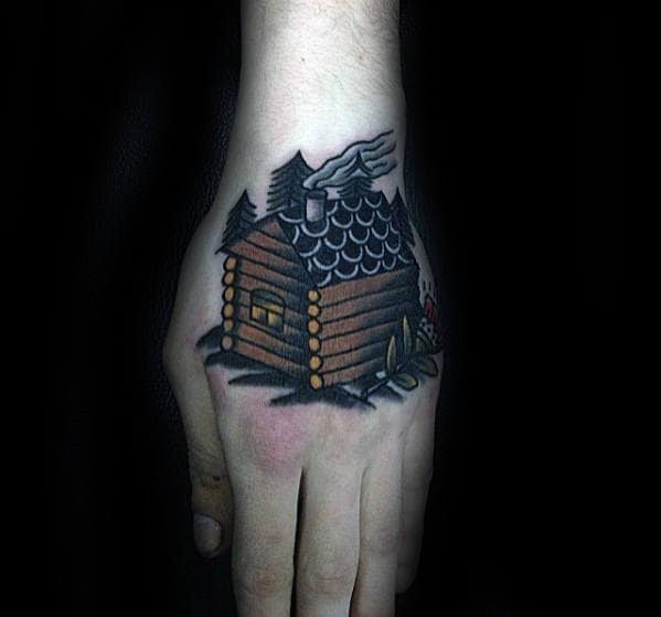 Mens Retro Cabin Hand Tattoos