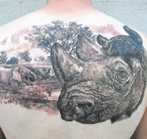 Mens Rhino Back Tattoos