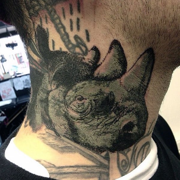 Mens Rhino Neck Tattoo Design Ideas