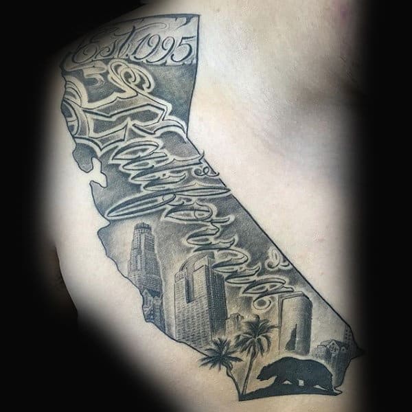 Mens Rib Cage California Shaded Ink Tattoo Ideas