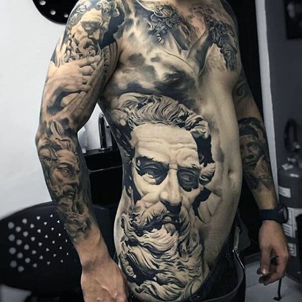 Mens Rib Cage Side And Arm Unbelievable Greek God Realistic Tattoos