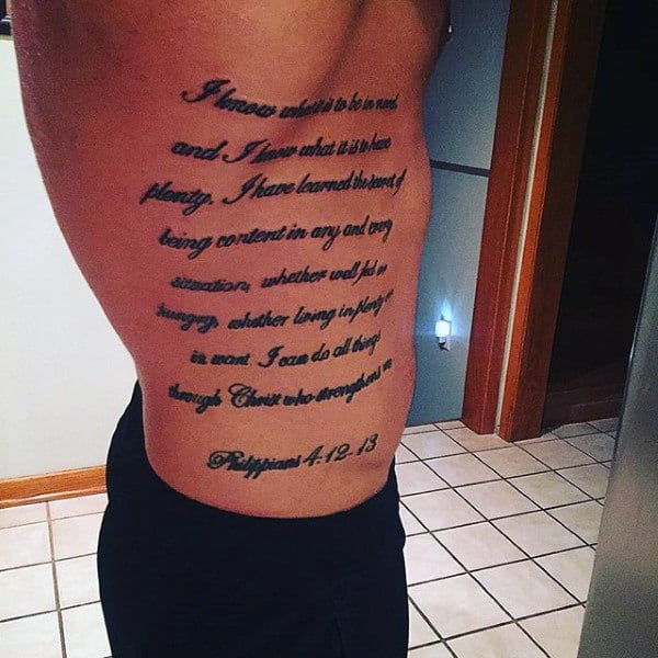 Mens Rib Cage Side Bible Quote Philippians 4 13 Tattoo