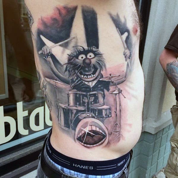 Mens Rib Cage Side Drum Set Tattoos