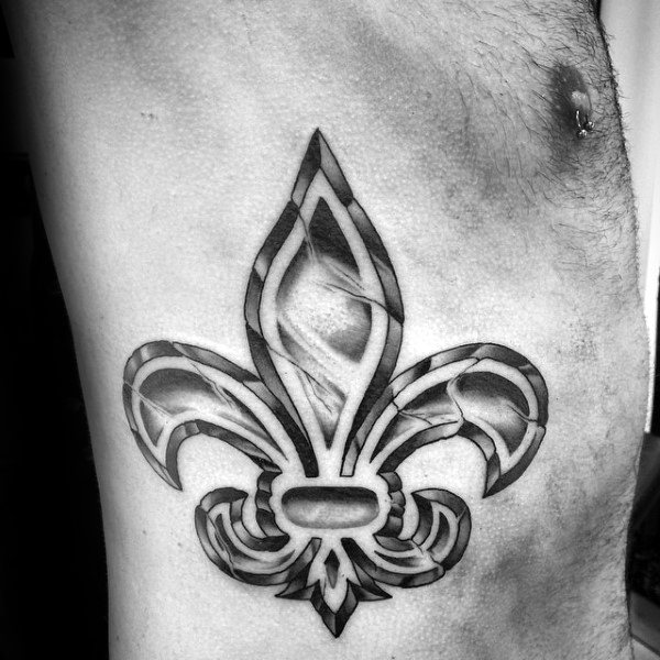 Mens Rib Cage Side Fleur De Lis Tattoo Designs