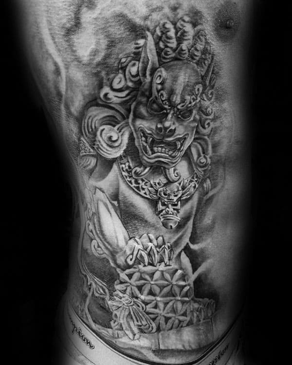 Mens Rib Cage Side Foo Dog Tattoos