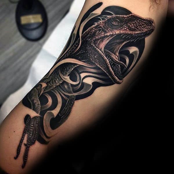 Mens Rib Cage Side Full Velociraptor Ornate Tattoo Ideas