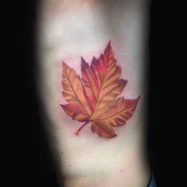 Mens Rib Cage Side Maple Leaf Tattoo Idas