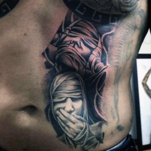Mens Rib Cage Side Mummy Tattoos