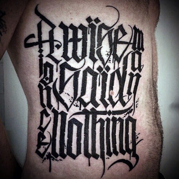 Mens Rib Cage Side Nothing Script Tattoos