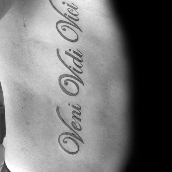 Mens Rib Cage Side Of Body Veni Vidi Vici Tattoos
