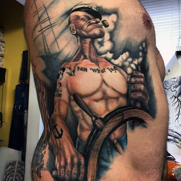 Mens Rib Cage Side Popeye Tattoo Designs