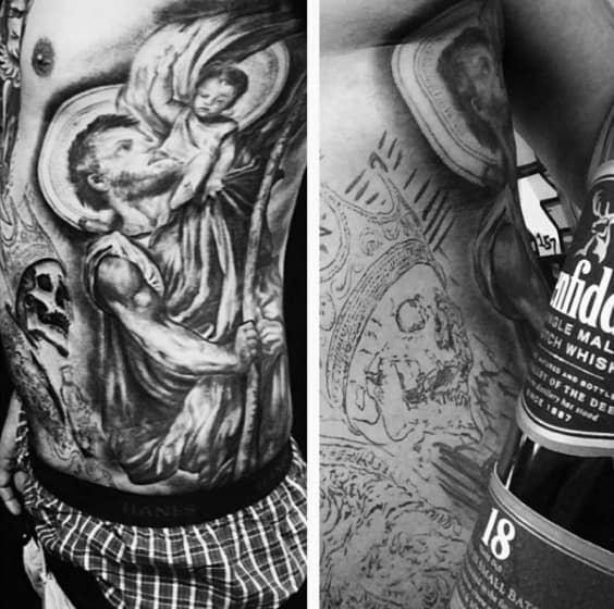 Mens Rib Cage Side Saint Christopher Tattoos
