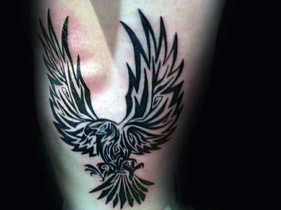 Mens Ribs Tribal Eagle Tattoos With Black Ink Designs