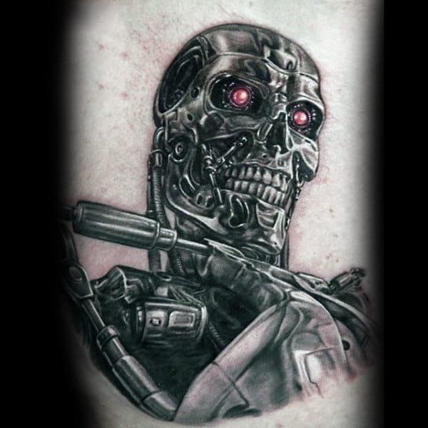 Mens Robotic Terminator Back Tattoos