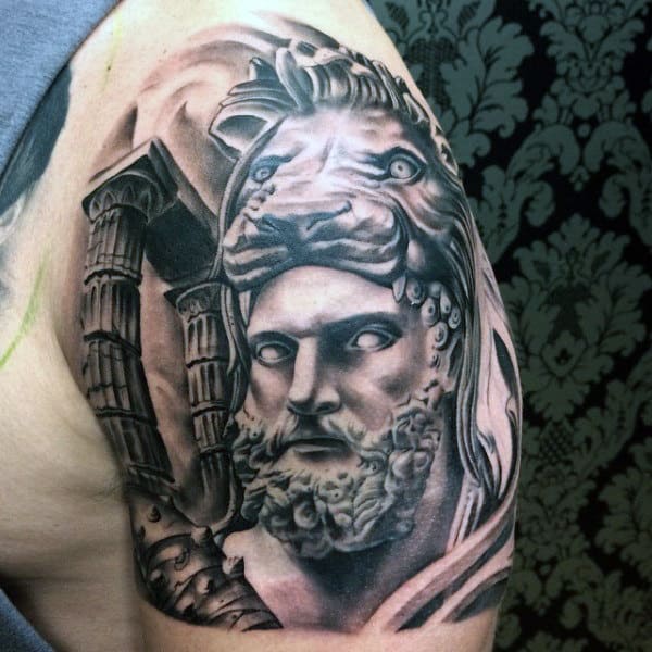 Mens Roman Columns Hercules Upper Arm Tattoos
