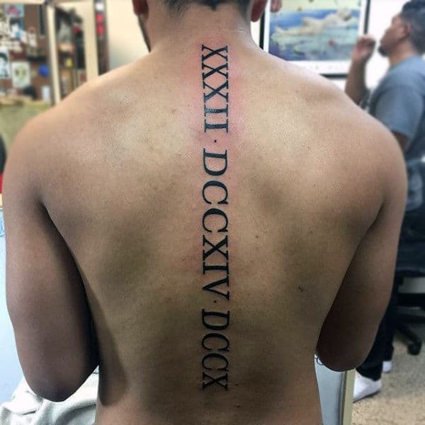 Mens Roman Numerals Spine Tattoo Design Ideas