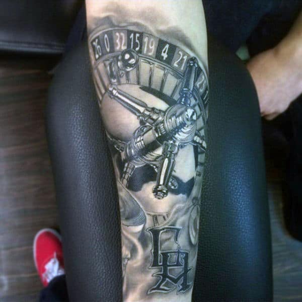 Mens Roulette Wheel Inner Forearm Tattoo