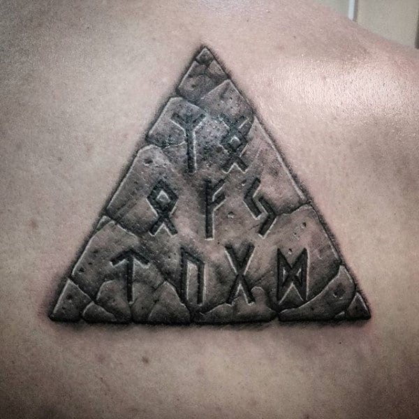Mens Run Stone Back Triangle Tattoos