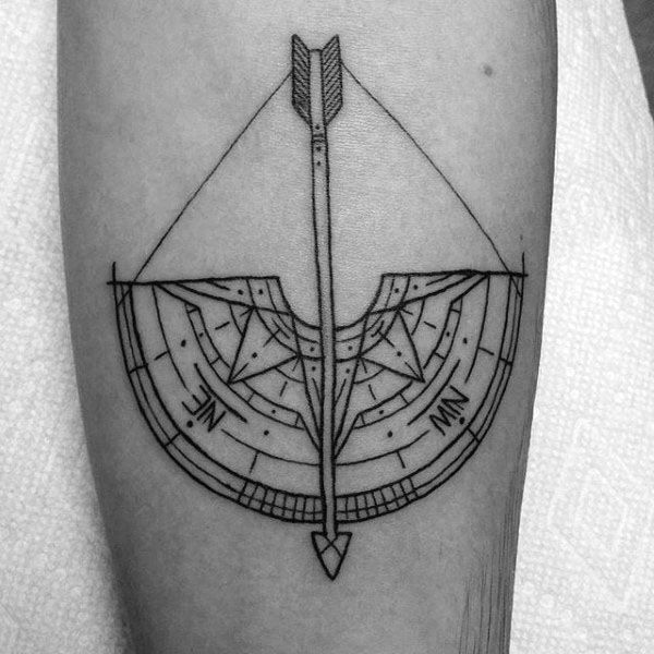 Mens Sagittarius Compass Bow And Arrow Small Forearm Tattoo