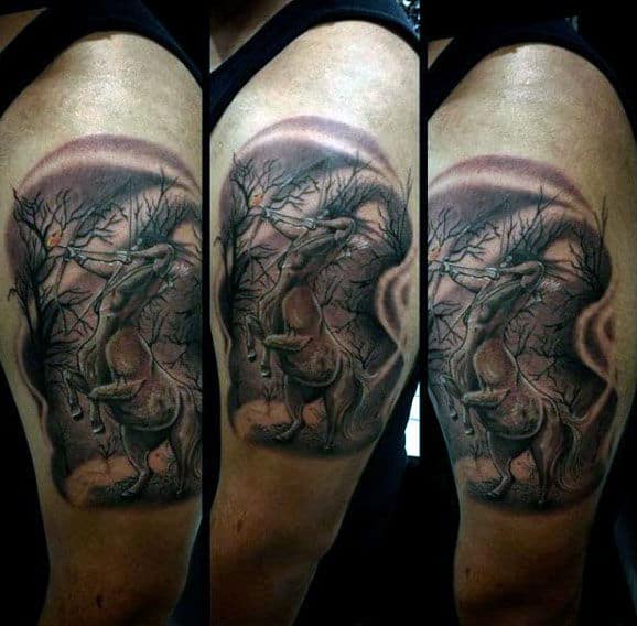 Mens Sagittarius Upper Arm Tattoo Of Archer