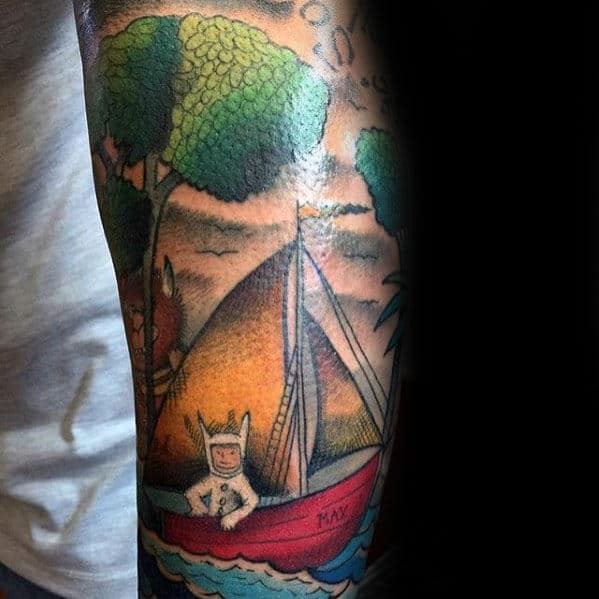 Mens Sailboat Where The Wild Things Are Forearm Tattoo