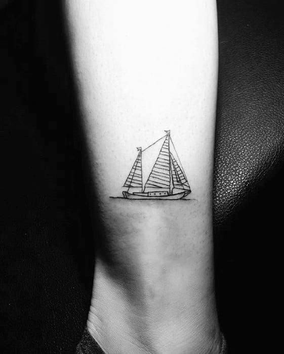 Mens Sailing Ship Small Simple Leg Tattoos