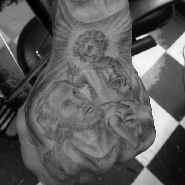 Mens Saint Christopher Hand Tattoos