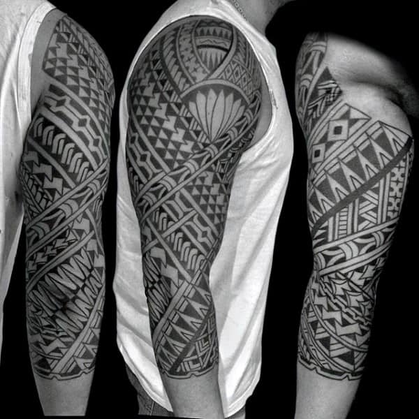 Mens Samoan Half Sleeve Tribal Tattoo