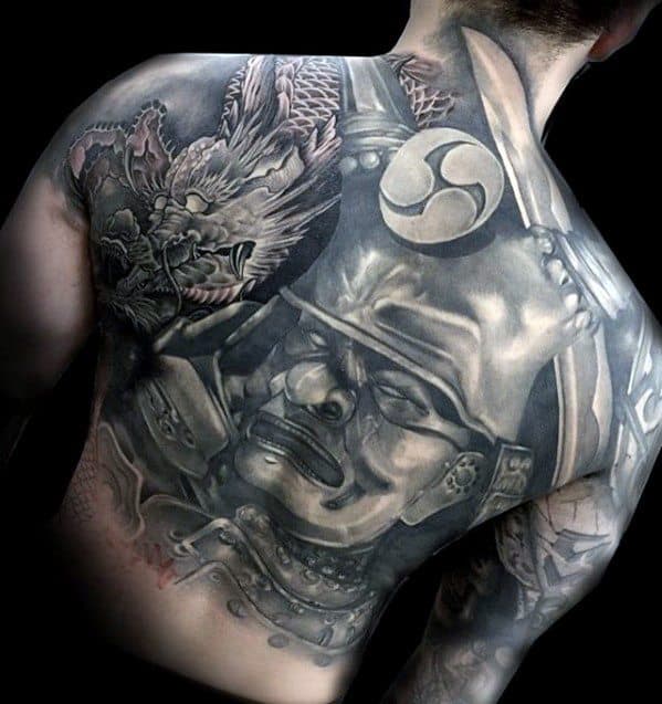 Mens Samuari Dragon Unique Back Tattoo