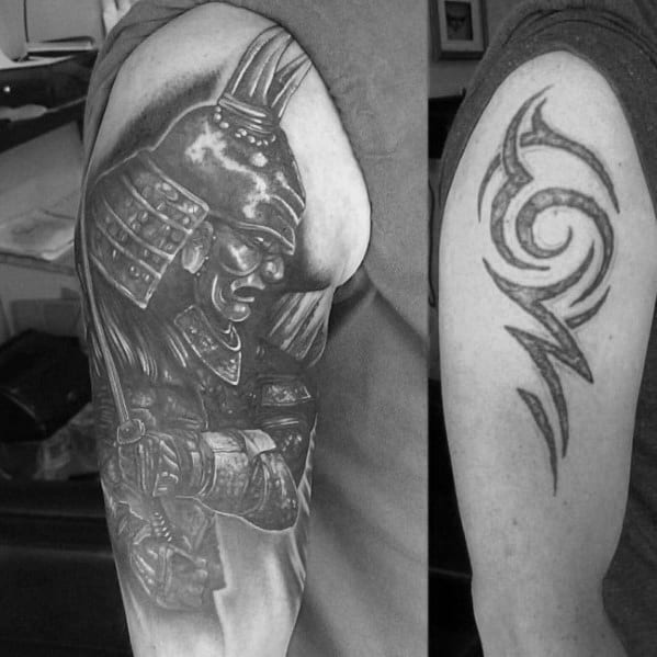 Mens Samuari Shaded Cover Up Tattoo On Arm