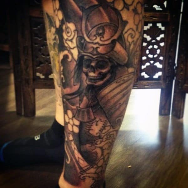 Men's Samurai Tattoo Design On Legs