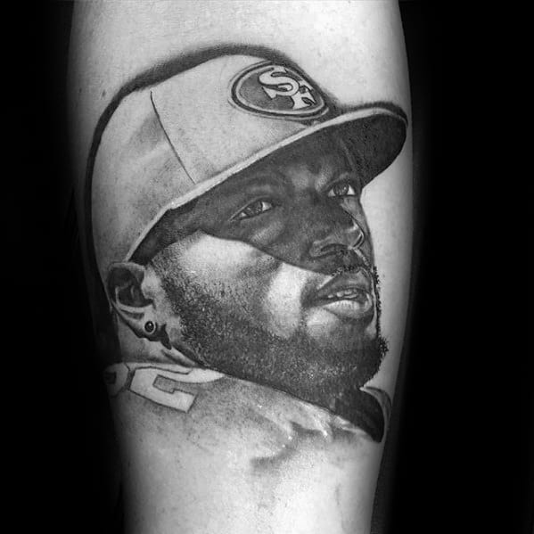 Mens San Francisco 49ers Football Player Portrait Forearm Tattoo