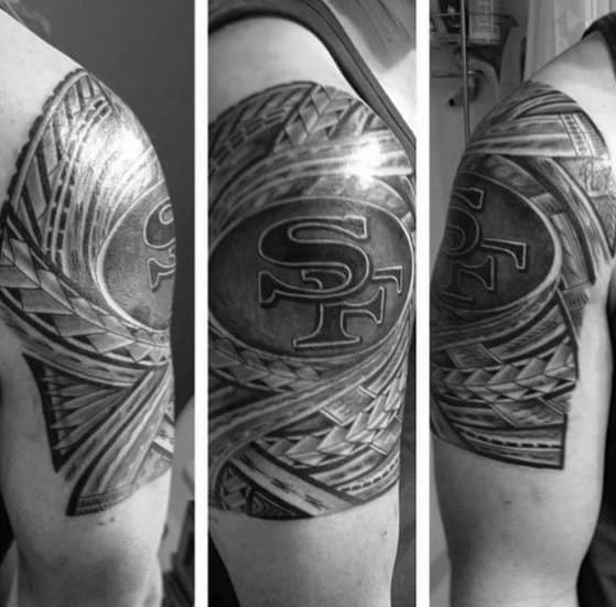Mens San Francisco 49ers Polynesian Tribal Upper Arm Tattoo
