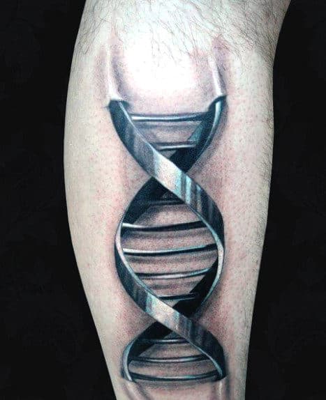 Mens Science Dna Tattoo On Back Of Leg Calf