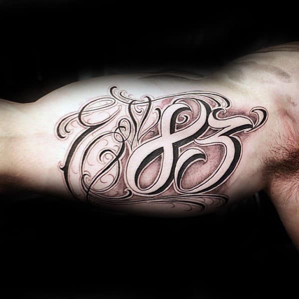 Mens Script Ornate Est 83 Inner Arm Bicep Tattoo