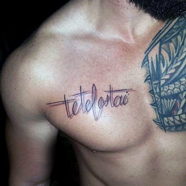 Mens Script Shadow Tetelestai Upper Chest Tattoo
