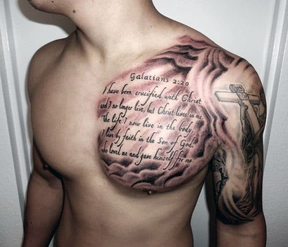 Mens Scripture Chest Tattoos