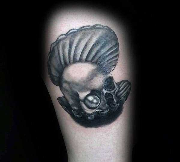 Mens Seashell Tattoo Of Skull With Pearl Eye