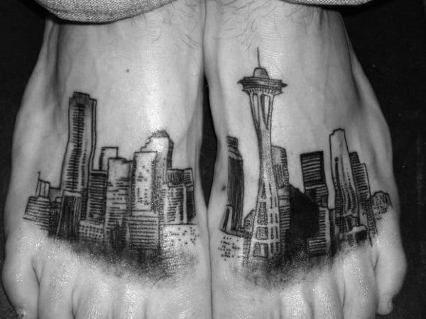 Mens Seattle Skyline Feet Tattoos