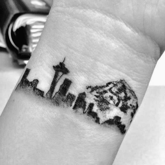 Mens Seattle Skyline Wrist Tattoos