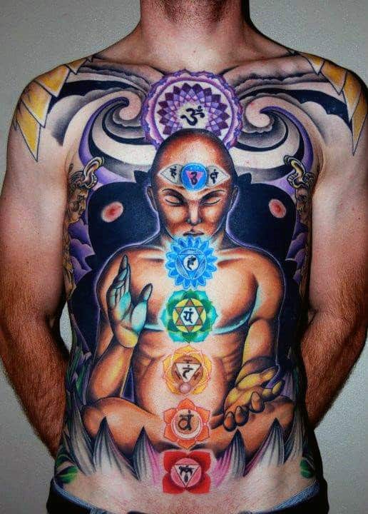 Mens Seven Chakras Full Chest Tattoo