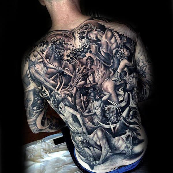 Mens Seven Deadly Sins Detailed Full Back Tattoo