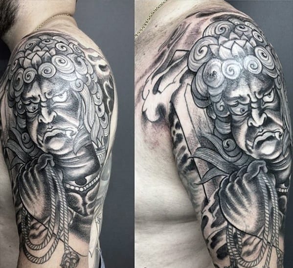 Mens Shaded Arm Tattoo Ideas With Fudo Myoo Design