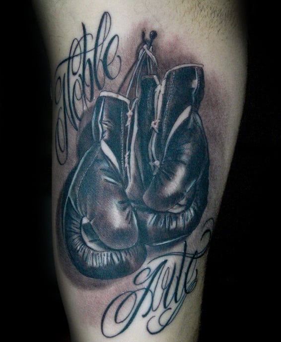 Mens Shaded Hope Boxing Gloves Arm Tattoo