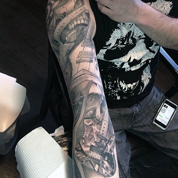 Mens Shaded Music Sleeve Tattoo