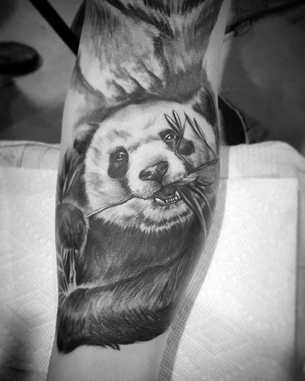 Mens Shaded Panda Bear With Black And Grey Ink Tattoo On Arm