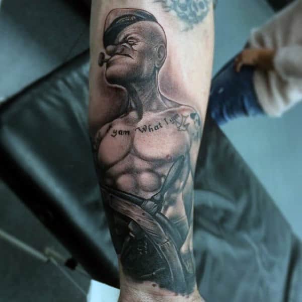 Mens Shaded Popeye Inner Forearm Tattoo Design Ideas