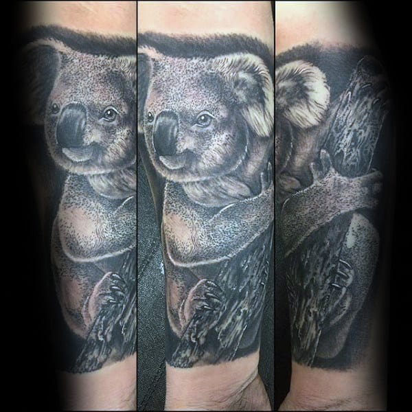 Mens Shaded Realistic Koala Forearm Sleeve Tattoo