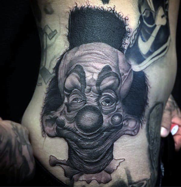 Mens Shaded Rib Cage Side 3d Clown Tattoos