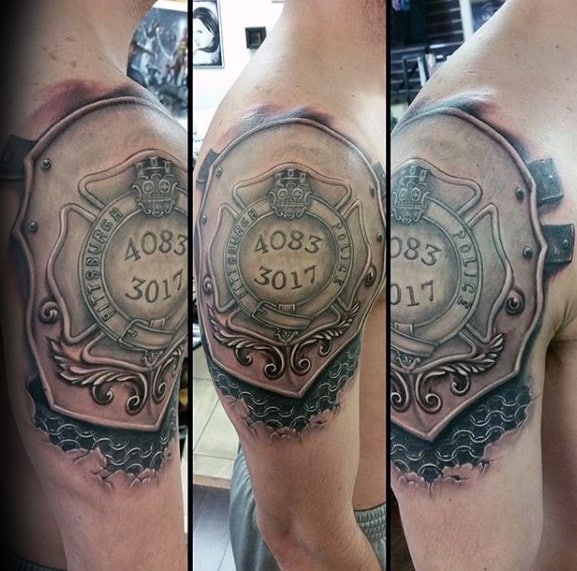 Mens Shield Police 3d Upper Arm Tattoos